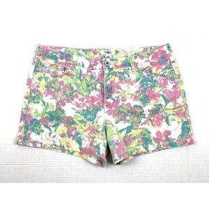 Cato Womens Denim Shorts Size 10 Mid Rise Floral Pockets White Colorful Jean